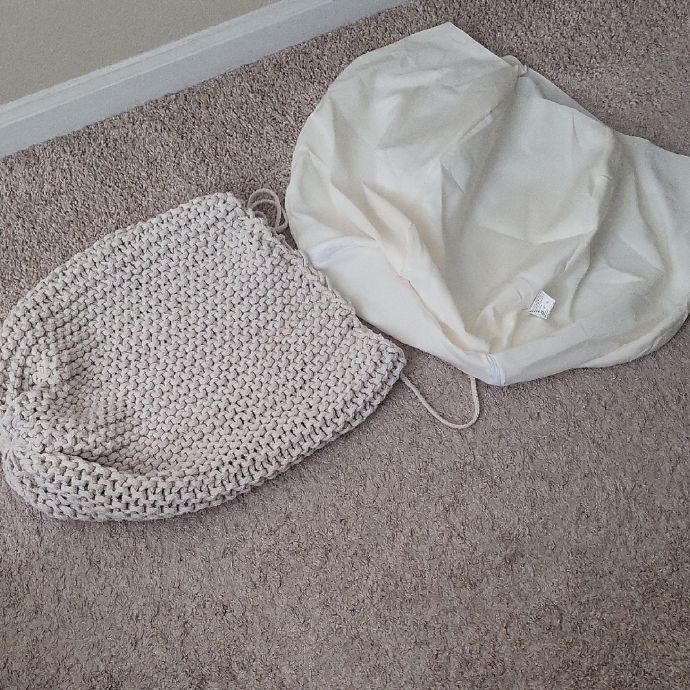 Cream Knit Pouf Ottoman Cover - Picture 6 of 8